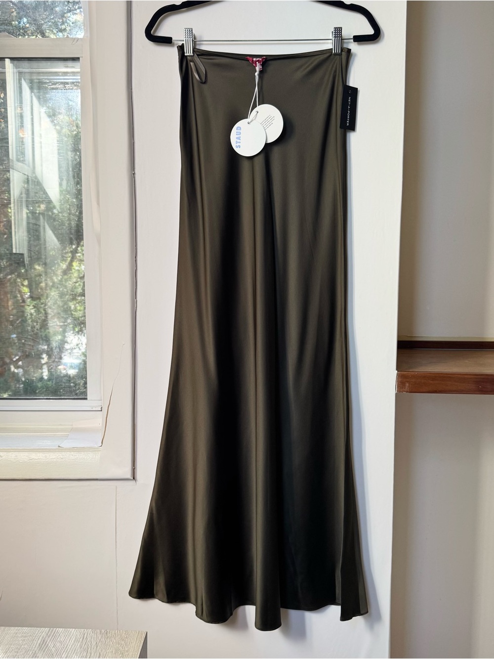 NWT STAUD Odin Silk Maxi Skirt Woodland Green 4